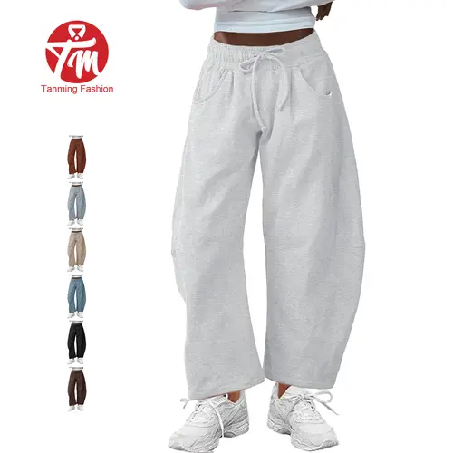 Tanming Womens Barrel Leg Pants Sweatpants High Waisted Drawstring Wide Leg Trousers with Pockets Casual Spring Summer Fall Winter Work School Vacation Loungewear Outfits Clothing