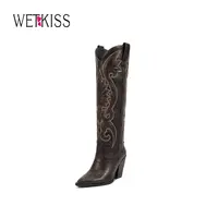 Wetkiss Womens Western Cowgirl Cowboy Knee High Boots with Embroidered Pointed Toe Chunky Heel Slip on Retro Tall shoes ,Women's Shoes,Women's Boots  #WeeklyDeals#TikTokShopDealsforYouDays#DealsForYouDays#SummerWins