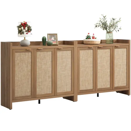 SICOTAS Rattan Door Style Shoe Storage Cabinet - 6-Tier Adjustable Tiers 41" Tall MDF House Organizers, Holds 30 Pairs, Rustic Charm Boho Home Decor for Entryway Hallway Apartment Closet