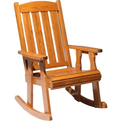 VINGLI Heavy Duty 600 LBS Outdoor Wooden Rocking Chair with Higher Backrest,Patio Rocking Chair with Ergonomic Design, Weatherproof Outdoor Rockers Suit for Patio, Garden, Balcony, Yard