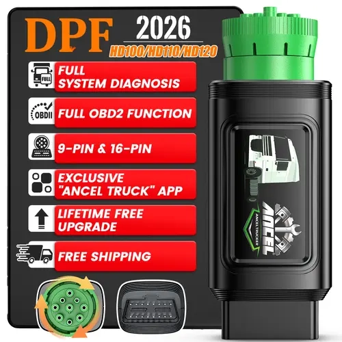 ANCEL 2026 HD110 Pro Bluetooth Heavy Duty Car Diagnostic Tool - 1 x HD110 Scanner, 9/16Pin BT Scan, Full System Diag, DPF Regen, Detroit/Paccar/HD-OBD Compatibility, User-Friendly Design, Free Updates (for DIY Enthusiasts)