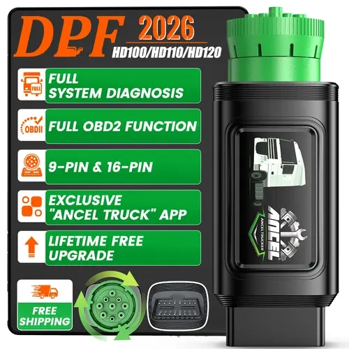 ANCEL HD100 Heavy Duty Truck Scanner | Forced DPF Regen & Full-System Diag | Cummins/Detroit/Cat | HDOBD/OBD2 9/16 Pin Bluetooth Automotive Diagnostic Tester(Multiple Models Available)