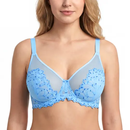 HSIA Winter Sonata Unlined Plus Size Sexy Pretty Embroidered Soft Lace Bra Underwire Support Bra Full Coverage Upgraded Breathable Skin-Friendly Sheer Mesh Minimizer Bra All-Day Comfort for Large Bust