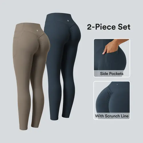 Halara 2-Piece UltraSculpt High Waisted Scrunch Butt Lifting Tummy Control Side Pocket Shaping Training Leggings - 7/8 Length Set