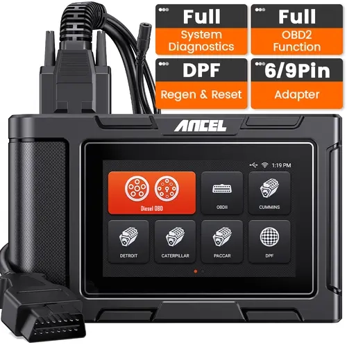 ANCEL HD3400 Full System Heavy Duty OBD2 Scanner - Truck Diagnostics, DPF Regen & Reset, Wi-Fi Lifetime Free Update, OBD Port, 16-Main OBDII Test Line, 1-Click Feedback for Cummins, Detroit, Caterpillar Automotive Diagnostic Tool, Car Accessories