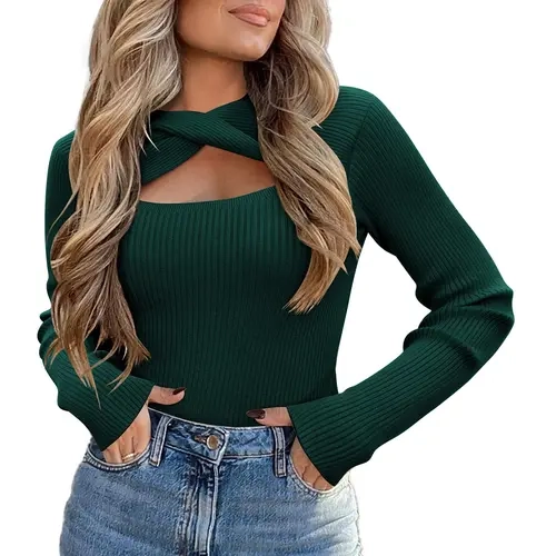 Zeagoo Women's Knit Pullover Sweater - Long Sleeve Crew Cutout Neck, Basic Soft Breathable Layer-Friendly Thin Casual Fall Top, S-XXL (Runs Large)
