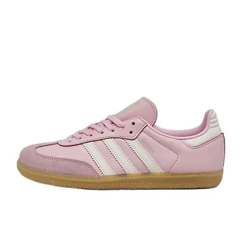 Adidas Samba OG Women's Luxe Vintage Suede & Smooth Leather Upper Striped Trefoil Flat Sneakers - Pearl Pink, Gum Sole, Back to School Fashion Youth Shoes for Sporty Chic Casual Wear