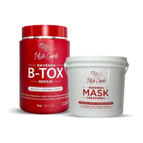 I BELLI CAPELLI Ravenna B-Tox & Intense Hydration Duo Hair Masks Kit - Keratin, Argan Oil, Deep Repair, Anti-Frizz, Conditioning Moisturizer, Adds Shine, Restore for Dry/Damaged Locks, Cruelty-Free Unisex (2.5kg)
