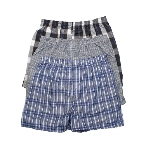 Men's 3-Pack Random Assorted Color Woven Boxer Shorts - Polyester Fabric, Relaxed Fit, Soft Breathable High-Quality Underwear with Elastic Waist