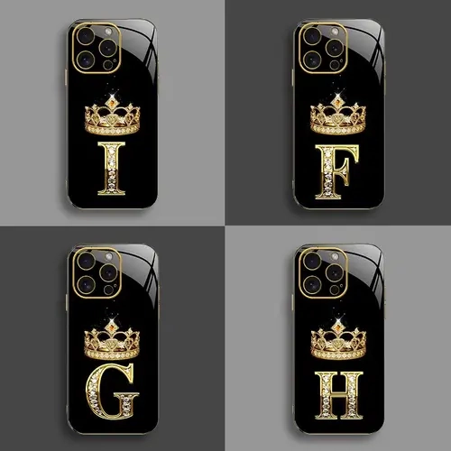 High-End Crown Electroplated Gold Edge Smartphone Case for iPhone 16 Pro Max,15,14,13,12 Plus Pro Max - Business-Style, Affordable, Explosion-Proof, Anti-Fall, Anti-Fingerprint Handheld Cellphone Protection for Mobile Devices