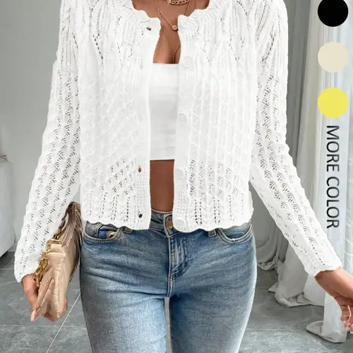 Women's Plain Button Front Sweater Cardigan, Basic Casual Fitted Long Sleeve Cardigan for Daily Wear, Ladies Knitwear Knitting for Spring & Fall, Knit Cardigan Sweaters