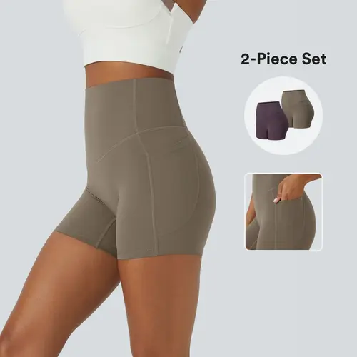 Halara 2-Piece UltraSculpt High Waisted Tummy Control Side Pocket Shaping Training Biker Shorts Set - 3"/5"/7"