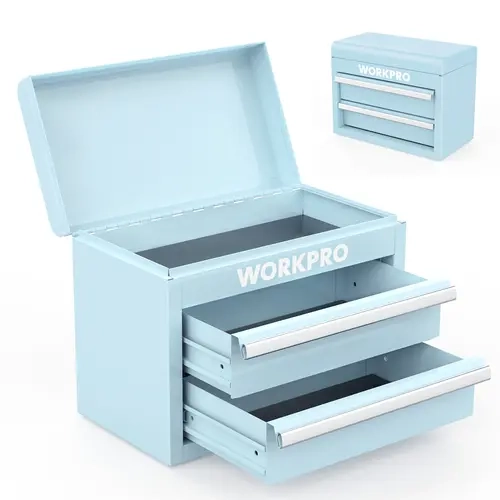 #toolupgrade WORKPRO Mini Metal Tool Box with 2 Drawers and Top Storage, Small Tool Chest with PVC Liners and PP Feet Pads, Cold Rolled Steel Toolbox with Magnetic Tab