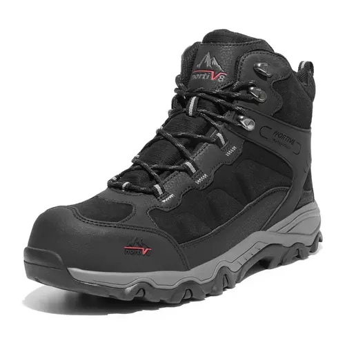 NORTIV 8 Men's Steel Toe Waterproof Suede Lace-Up Safety Work Shoes - Round Toe, All-Weather Grip, MD Cushion, Heavy-Duty Construction & Maintenance Working Shoes, All-Seasons Waterproof Work Boot
