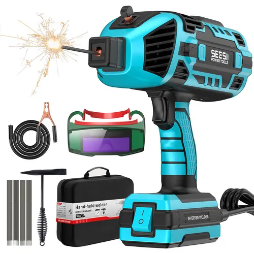 SEESII Handheld Welder 110V 120A Portable ARC Welding Machine with True Color Auto Darkening Goggles & Chipping Hammer for 3/64"-1/8" Rods Smart#SummerVibes IGBT Inverter Technology 20-120 Amp Output Outdoorfun toolupgrade