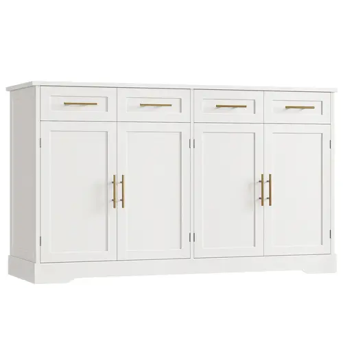 HOSTACK Modern Kitchen Storage Cabinet with 4 Drawers & Gold Handles, Sideboard Buffet Cabinet for Dining Room & Coffee Bar,Christmas Gift, Home essentials