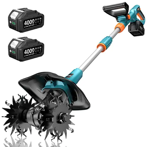 SEESII Electric Tiller for Gardening, 360 RPM Rototiller Cordless Cultivator, Total 8000mAh Battery Powered Garden Tiller 4 Pcs Blades for Smooth Tilling, Handheld Tiller for Raised Garden Beds Outdoorfun toolupgrade
