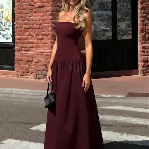 Elegant Plain Basic Slim-Fitting A-Line Dress, Sexy Style Strapless Backless Design, Perfect for Casual, Party & Formal Wear, Women's Fashion Clothing, Cocktail Party Dress, Womenswear