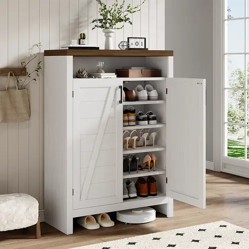 【Black Friday】ONBRILL 6-Tier Shoe Cabinet with Doors, Farmhouse Shoe Storage Cabinet with Adjustable Shelves, Large Capacity Wooden Shoe Rack Organizer for Entryway, Closet, Hallway, Living Room