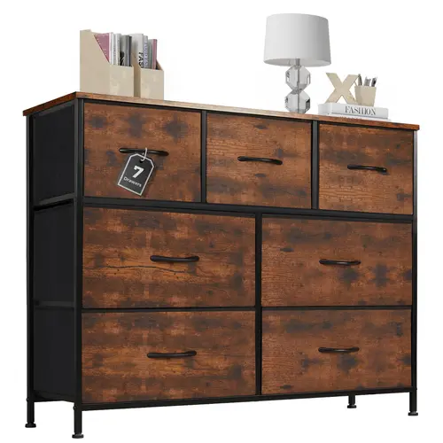 Sweetcrispy 7-Drawer Sturdy Modern Bedroom Dresser - Fabric Clothing Storage Cabinet with Drawers for Bedroom, Assembly Required Quick Setup Indoor Furniture for Apartment Nursery Organizer