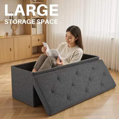 【Summer Sale】Folding Storage Ottoman Bench, Foot Rest Stool with Padded Seat, Large Toy Box Storage Chest with Seatin, Holds up to 660 lb