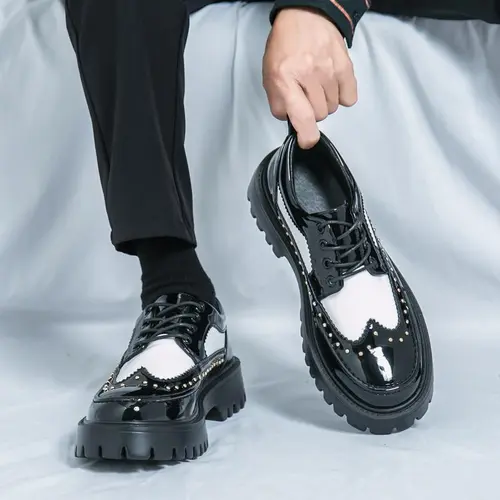 Ubetif Men's Black Polka Dot Lace-Up Platform Chunky Sole Edgy Slip-Ons - 2025 New Comfortable All-Match Casual Trainers, Artistic Streetwear Shoes for Holiday Office to Coffee Runs (TikTok Shop Back to School, 1 pair)