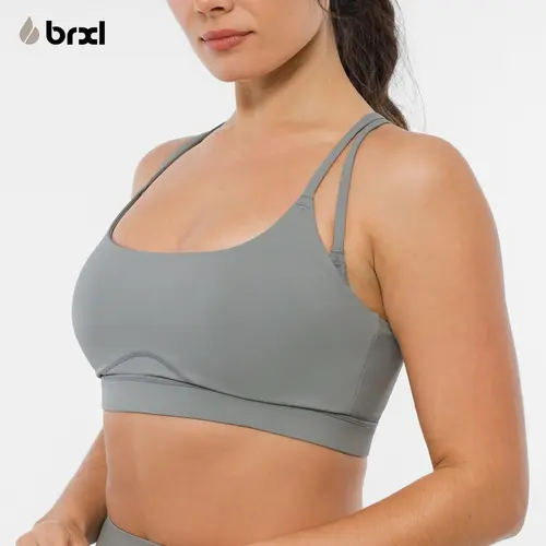 BRXL Women's High Support Strappy Sports Bra - Training Bra, Criss-Cross Split Back, Removable Padded Cups, UPF 50+ Sun Protection, Breathable, Standard Sizes for Upper Body Workout, Biking Activewear