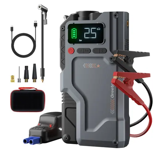OREETGA 36800mAh Automotive Portable Car Battery Jump Starter - 12V Jump Box, 150PSI Tire Inflator Air Pump, 18W Fast Charging Power Bank, 3-Mode Flashlight with Strobe and SOS, Carry Strap, Compact Storage Case, Outdoor Emergency Car Repair Tool