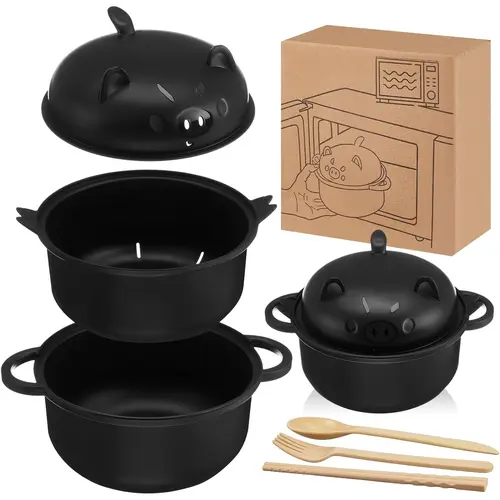 ONESHOW HOME Ramen Noodle Bowl Microwavable 43oz Pig Ramen Cooker with Strainer Lid Handle Spoon Fork Chopsticks for Home Dorm College Office Use Kitchenware 1300ml tableware Value Pack Utensils Instant mid year sale deals for you restock summerwins