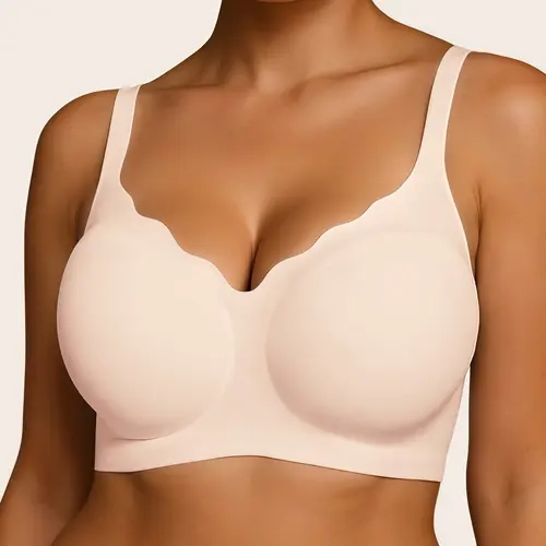 SOFT INTENTION V Neck Scalloped Wireless Bra for Women, Everyday Wear, Supportive, Comfortable Soft Bra Womenswear, Aesthetic, Overall