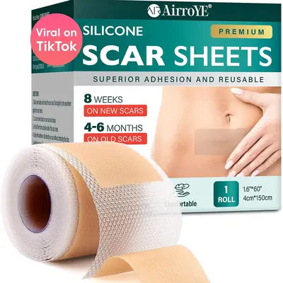 AirroYE Premium Silicone Scar Sheets 1.6"x60" Roll-3M Reusable Effective Removal for Surgical Scars Healing Keloids C-Section Tummy Tuck Healthcare Therapeutic