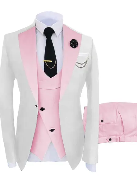 Men’s Suit One Button 3-Piece Blazer Dress Business Wedding Party Jacket Vest & Pant Formal Long Sleeve