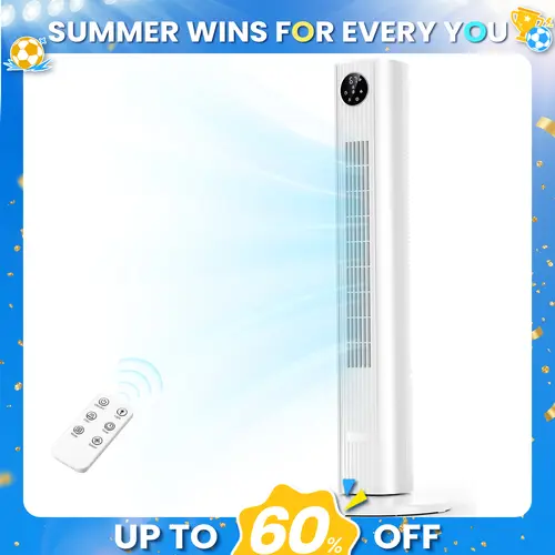 【NOT AC】Antarctic Star Tower Fan Portable Electric 85° Oscillating Fan with Remote Control, Quiet Operation, 3 Speed Settings & 12H Timer, Bladeless Standing Floor Fan for Bedroom & Office
