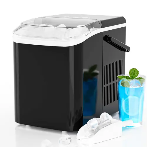 【Deal】SweetFurniture Compact Countertop Ice Making Machine - 1.5L Capacity, 9 Cubes in 6 Mins, 26.5lbs/24Hrs, 2-Size Bullet Cubes, Carry Handle, Live Formation View, 40db Quiet Run, Self-Clean, Basket, Camping Kitchen Appliance (8.8*11.6*12.5in)