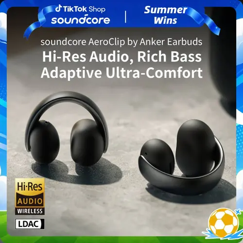 soundcore AeroClip by Anker, Open-Ear Earbuds, Clip-On Headphones, Adaptive Comfort, Clear Calls with 4 Mics and AI, Stable Fit, 12mm Drivers for Powerful Bass, Hi-Res, Open-Ring Design