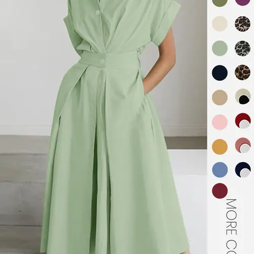Women's Solid Color Woven Collared Shirt Dress, Basic Casual Short Sleeve Dress for Summer, Ladies Clothes for Daily Wear, Womenswear Fit, Piece