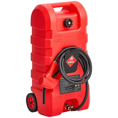 VEVOR 15-Gallon HDPE Plastic Corrosion-Resistant Leakproof Fuel Caddy with Manual Pump, Gravity Mode, Wheels, 10 ft Hose, Copper Valve, for Vehicles, Long Road Trips (Car Repair Tools, Tools for Cars)
