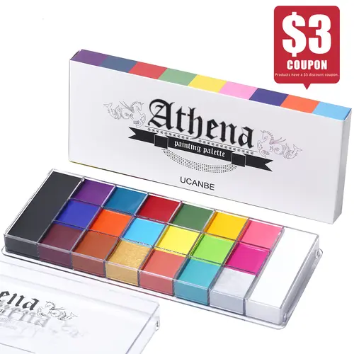 #DealsForYouDays UCANBE Athena Face and Body Oil Paint Palette 20 Vibrant Colors Professional Safe Non-Toxic Tattoo Halloween Special Effects Party Makeup Kit for Kids and Adults