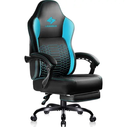 PUKAMI Sturdy Big & Tall Faux Leather Ergonomic Gaming Chair - 400lbs Capacity, 360° Swivel, Adjustable Height, Wide Seat, Footrest, Headrest, Lumbar Support, Linking Arms, Rolling Racing Office Chair for Adults