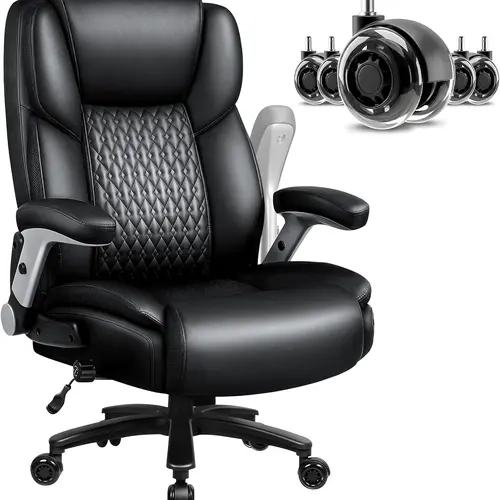 PUKAMI Big and Tall 600 lbs Sturdy Durable Office Chair with Wheels, Heavy Duty Adjustable Ergonomic High Back Executive Leather Office Chair with Adjustable Armrests and Lumbar Support, Adjustable Ergonomic Chair, 350 Lb And Above