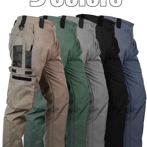 HOMUG Men's Tactical Polyester Cargo Pants - Regular Fit, Durable Waterproof, Plain/Camo, Multi-Zip-Open Access Pockets, No Belt, Ideal for Outdoor Training & Work, Men's Work Pants, All Seasons, Do Not Dry Clean