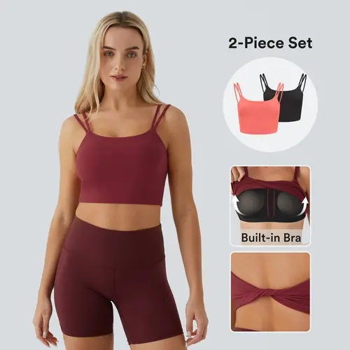 Halara 2-Piece Double Straps Backless Twisted Cropped Yoga Tank Top Set