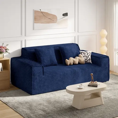 77in Greevel Modern Minimalist Cloud Soft Sofa - 1-Pc Boneless Couches, Stain-Resistant Corduroy, No Assembly, Deep Seat, Comfortable Versatile, Light Spills Wipe Away, Indoor Furniture for Living Room/Bedroom, Black
