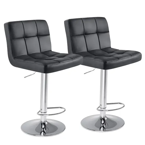 Sweetcrispy 2-Piece Bar Set - Wear-Resistant PU Leather Adjustable Swivel Bar Stool, 360-Rotatable Armless Swivel Chair, Thick Cushion Square Island PU Cushioned Stool with Backrest, Assembly Required, Modern Kitchen Decor