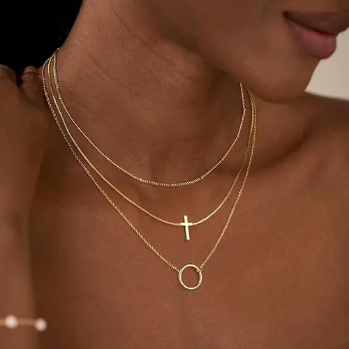 TASISO Women's Gold Layered Cross Pendant Necklace - Dainty Diamond Accent, Non-Tarnish, Waterproof, Eco-Friendly Packaging, Color Retention, Faith-Based Minimalist Choker, Female Daily Gift Box Accessory