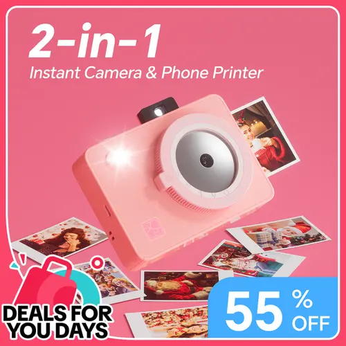 Hanin 2-in-1 Instant Camera & 2x3 Portable Bluetooth Phone Printer, Batteries Built-In, Full-Color Dye-Sub Ink-Free Printing for iPhone & Android, Print from Phone/Camera, for Travel & Family Photos