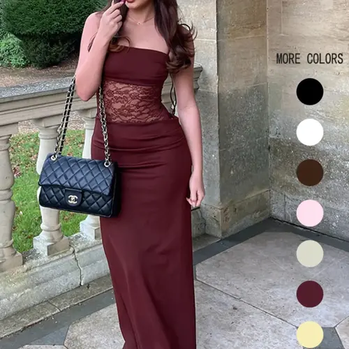 Women's Patchwork Floral Lace Tie Back Sleeveless Cami Dress, Elegant Formal Fashion Chic Feminine Style Long Dress for Party Club Dating Evening Wear, Women Dress for Summer Dress Up Gown