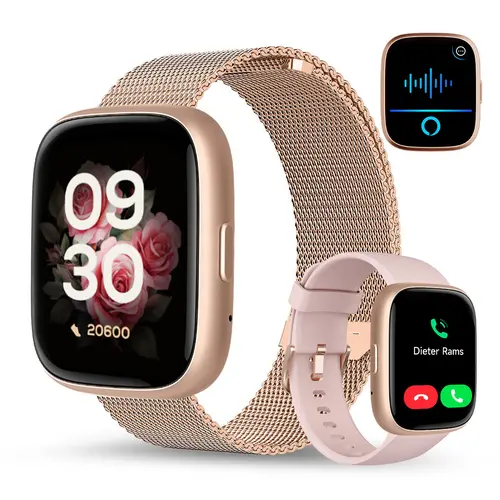 TOOBUR Smart Watch with Phone Call, Call Control, Music Player, 100+ Sport Modes, Sleep Monitoring, Calorie Tracker, Smart Voice Assistant, 2 Bands, Compatible with iOS & Android, Ideal Birthday/Holiday Gifts for Men & Women