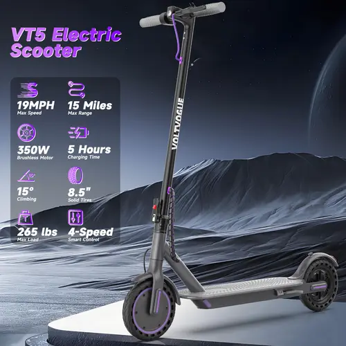 【Electric Scooter】 — 19 MPH Max Speed, with Seat and Luggage Box, 8.5" Puncture-Proof Tires, 350W Motor, 12-Mile Range, Foldable Design, Dual Braking System & App Control【 VT5/LP60XB】