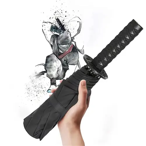 Samurai Sword Design Foldable Umbrella, 1 Count Portable Windproof Umbrella, Durable Foldable Umbrella for Outdoor Travel, Folding Umbrella